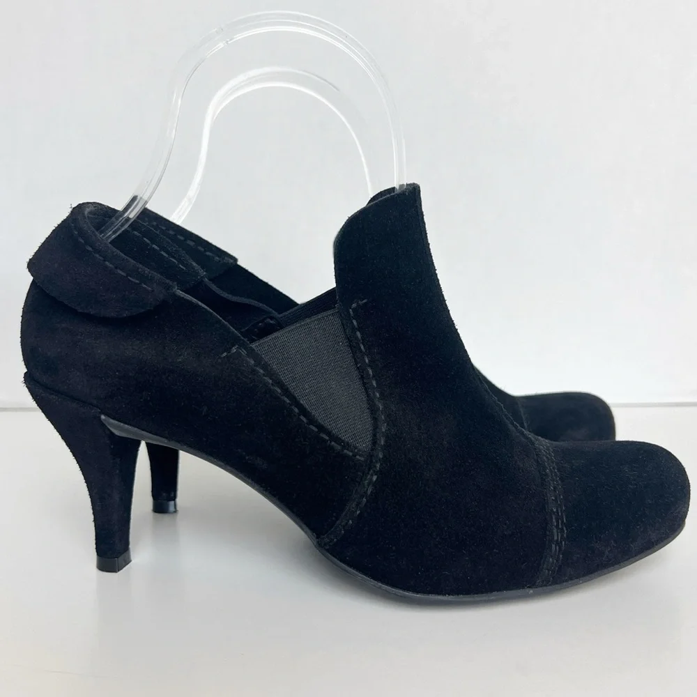 •PEDRO GARCIA• Black Suede Slip On Heel Bootie Pumps‎ Shootie Size 36.5 / US 6.5